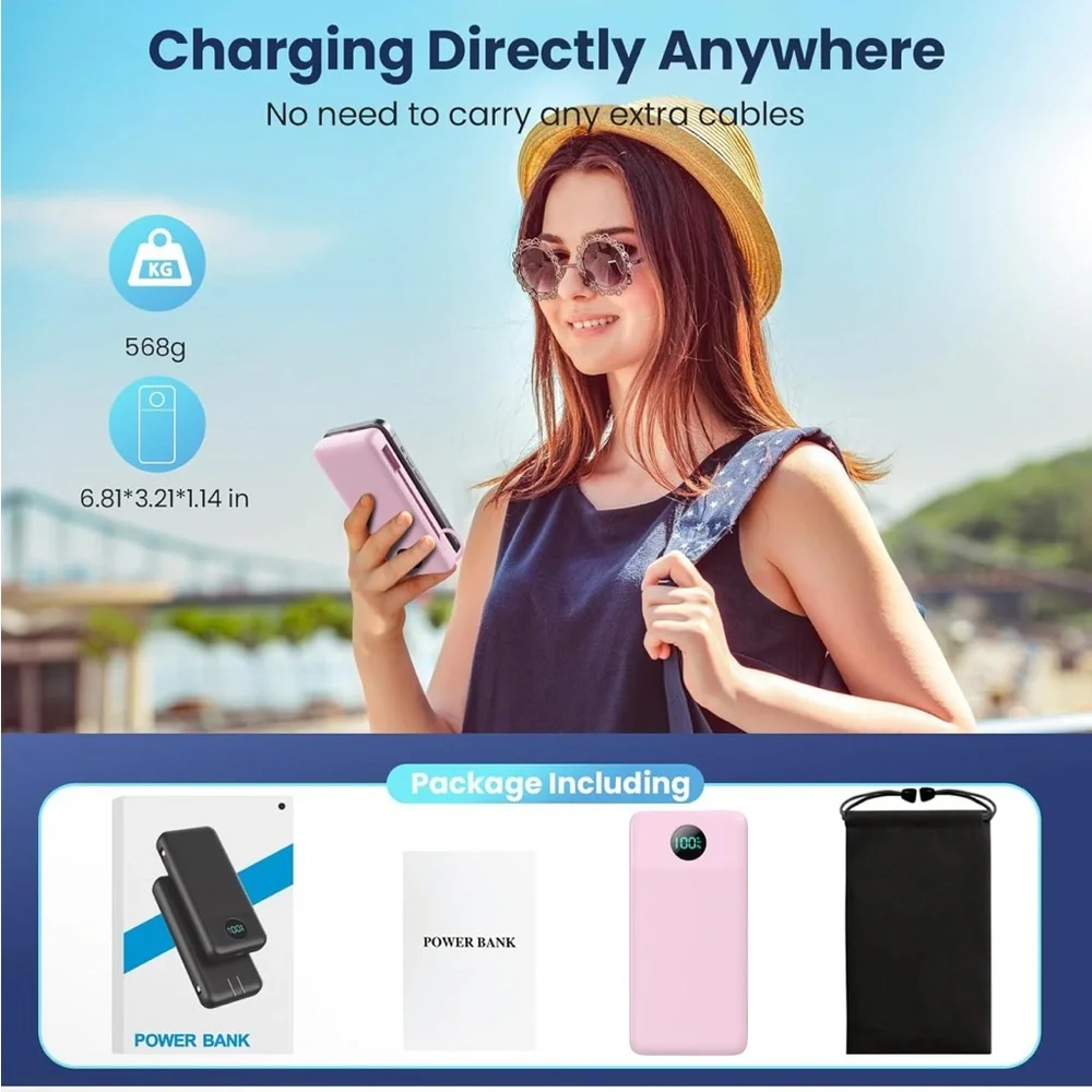 Pink Portable Power Bank with Digital Display